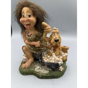 Hillbilly Spring Cleanin’ Funny Figurine Woman Washing Dog with Skunk Soap